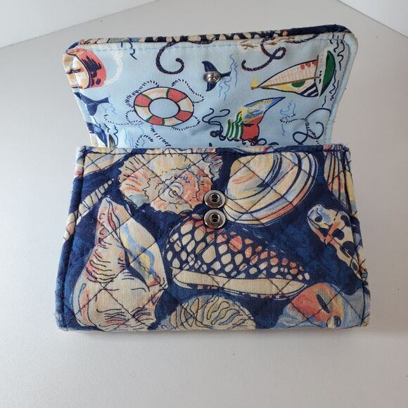 Vera Bradley Tri-fold Wallet Morning Shells Print Navy Blue Cottage Summer Beach - Picture 7 of 7